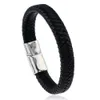 Mode kraal lederen armbanden armbanden voor mannen trendy touw gevlochten synthetische lederen armband zwarte gesp polsband armband