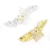 Vintage Wedding Headpieces Hair Accessories Pearls Rhinestones Golden Silver Leaf Bridal Hair Comb Women Hair JewelryBW-HP842