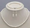 ^^^^7-8MM collier de perles de culture Akoya blanc naturel ensemble de boucles d'oreilles 17"