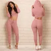 EUR Fashion Sexy Crop Top med Leggings Byxor 2 st \ Set Solid Stickade High Hip Clothing Tracksuits