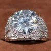 Impressionante anel de banda larga para homens vintage moda jóias 14kt ouro branco enchido grande topázio solitaire cz gemstones anéis masculinos presente com caixa