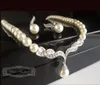 Ensembles de bijoux de mariée en or rose crème fausse perle strass cristal diamante collier et boucles d'oreilles de mariage