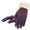 Gestrickte Handschuhe Touchscreen Frauen Verdicken Winter Warme Handschuhe Weibliche Finger Finger Weiche Stretch Strick Mitte Guantes