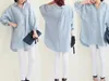 暑い夏の韓国のファッションプラスサイズの太陽防護シャツ妊娠中の女性コットンリネンルーズトップスシャツ長袖マタニティシャツC3258