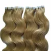 Nastro biondo nelle estensioni dei capelli umani BODY WAVE Machine Remy Hair On Stickers Nastro invisibile PU Trama della pelle Remy Hair Extensions 200G 80PCS