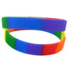 OneBandaHouse 50PCS Lot Rainbow Colour Embossed Pride Silicone Wristband Bracelet293B