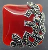 Fashion jewelry Marcasite Red Jade 925 Sterling Silver Ring Size Us 7/8/9