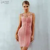 アディース女性包帯ドレスvestidos verano 2018新しい到着ピンクの有名人パーティードレススパゲッティストラップ中空アウト滑走路ドレス