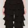 Dreawse Casual Loose Black Trend Personality Mid Waist Tiered Ruffle Slim Vintage Elegant Long Flare Pants Tower Pants D9875