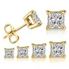 Classical Four Claw Infinity Luxury Jewelry 925 Sterling Silver Princess Cut White Topaz Square CZ Multi Size Gemstones Women Stud Earring