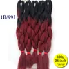 Ombre Xpression Braiding Hair Two Tone 1B / 99J Radici Nere Rosso Scuro Kanekalon Colore Sintetico Xpression Trecce Estensioni Dei Capelli 24 Pollici 100g