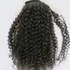 Natural Ponytail 160g African American Afro Kinky Curly Wrap Drawstring Ponytail Virgin Human Hair Extensions Pony tail Wrap with Clips