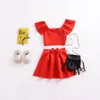 Kids Clothing Set Off Shoulder Red Top Summer Baby Clothes for Girls Outfits Toddler Fashion Tshirt Bow Skirt New3454652