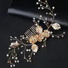 Accesorios para el cabello para las mujeres Corona diadema peine del cabello Clips coroa de noiva JewelryPearl Flor de oro Banda para el cabello Novia de la boda Tiaras