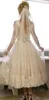 Vintage Lace Short Wedding Dresses Vestido De Novia 2019 New Bow Sash V-Neck A-Line 3 4 Long Sleeve Tea Length Bridal Gowns W184236S