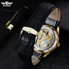 Män mekaniska klockor skelettklockor Vinnare Brand Business Hand Wind Wristwatches For Men Leather Strap Female Present Clock313Q