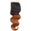 Brasilianska jungfruliga hårförlängningar 3 buntar med 4x4 spetsstängning kroppsvåg 1b/30 ombre färg två ton rak mänskliga hår wefts med stängning