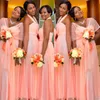 Chiffon Long Bridesmaid Dresses For Wedding Plus Size Halter Ruffles Maid Of Honor Gowns Cap Sleeves African Bridesmaid Dress 2018