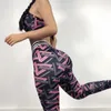 Kvinnor Tracksuits Fashion Sexy Ny Printed Fitness Suits Korta Stropplösa Toppar Hög midja Slim Leggings 2 Piece sätter gratis frakt