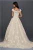 Oleg Cassini Vintage Cap Sleeve Wedding Gown Modest Lace Applique Detail Plus Size Bridal Gowns Sweep Train Wedding Dresses