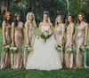 2024 Bling Sequined Long Bridesmaid Mermaid Jewel Neck Cap ärmar Öppen bakre Maid of Honor Dresses Formella aftonklänningar Party Dress 403