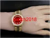 Высококачественные роскошные часы 18K Mens Yellow Gold DayDate 36MM Red Dial Bigger Diamond Watch 5.5CT Автоматические механические мужские часы New