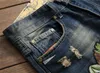 MORUANCLE Mode Heren Gescheurde Borduurjeans Broek Verontruste Tijger Geborduurde Denim Broek Met Gaten Maat 28-38 Blauw