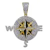 Iced Out Bling Cubic Zircon Compass Necklace Pendant Chain High Quality Hip Hop Gold Silver Color Charm Jewelry Gifts