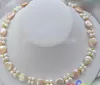 LL17" 14mm pièce rose riz blanc collier de perles d'eau douce