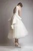 2020 Krikor Jabotian New Vintage Short Wedding Dresses Peplum Lace Tulle Backless Jewel Tea Length Sheer Beach Party Bridal Go2703