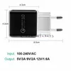 QC 3.0 Fast Wall Charger USB Quick Charge 5V 3A 9V 2A Reseströmadapter Snabbladdning USA EU-kontakt för iPhone 7 8 X Samsung Huawei-telefon