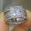 Victoria Wieck 3PCS Luxury Jewelry Princess Cut White Topaz 10KT White Gold Filled Party Topaz Diamond Women Wedding Band Finger Ring Gift