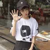 하라주쿠 일본 여성 만화 T 셔츠 독특한 그래픽 반팔 티셔츠 화이트 티즈 카와이 귀여운 코튼 셔츠 선적 배송