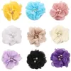 Hot sale chiffon handwork pearl rhinestone flowers hairpin children headdress flower clip baby hair accessories T3G0030