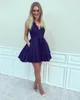 New Fashion Dark Navy A Line Short Cocktail Dresses Lace Backless V Neck Applique Party Evening Gowns Homecoming Dress Graduation Custo