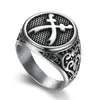 Retro Black Silver 316 Stainless steel men's saudi arabia Islamic ring with Carnelian Aqeeq Zulfiqar Dhulfiqar sword knife jewelry