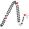 Trevlig kvinna trendig lila imitation pärla rose katolicism bön pärlor kors halsband gudinna religion halsband smycken