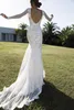 Modest Long Sleeve Wedding Dresses V Neck Lace Front Split Sexy Backless Sweep Train Mermaid Wedding Gowns Illusion Plus Size Bridal Dress