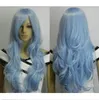 무료 배송 새로운 밝은 푸른 색 긴 물결 모양의 코스프레 여성 가발
