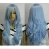 Livraison gratuite New Light Blue Long Wavy Cosplay femmes PERRUQUE