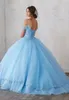Lekkie niebo niebieskie sukienki Quinceanera rękawy spaghetti Kryształowy luksus Słodka 16 dziewcząt suknie balowe na imprezę sukienki Custo4892472