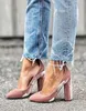 2018 Elegant Pink Femme Talon New Designer Ankle Buckle Strap Pumps Block High Heels Dress Shoes Woman Wrap Around Velvet Pumps