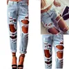 Sexy Boyfriend Jeans Femmes Bleu Clair Grand Trou Denim Pantalon pour Femmes Solide Nouveauté Maigre Pleine Longueur Déchiré Pantalon Plus La Taille S-2XL