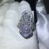 Vecalon Luxury Baroque Court Style Ring 925 Sterling Silver 5A Zircon CZ Engagement Bröllop Band Ringar för Kvinnor Men Finger Ring