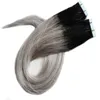 الصف 8A غير مجبر غير معالج الهندي T1Bgrey Tape Extensions Ombre 40pcs Mrs Hair 100g 18quot2003922quot Skin Skin Tape9336596