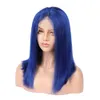 Blauw menselijk haar pruiken blauw haar volle kant pruiken blauwe voorkant lijmloze pruiken Peruaanse maagd haar