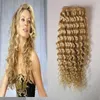 613 Clip ricci crespi nelle estensioni dei capelli umani Capelli brasiliani 100% Remy 8 pezzi / set 613 capelli vergini biondi 100 g / set