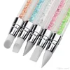 1 stks 2 hoofden siliconen nagel kunst sculptuur pen strass acryl handvat voor emboss carving craft Pools 5 kleuren manicure tool