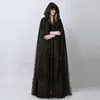 Groothandel- Steampunk Gothic Black Lange Kant Hooded Cloak Cape voor Dames Donkere Halloween Wizard Kostuum Volledige Lengte Heks Trench