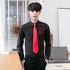 2018 novo designer floral bordado homens camisa manga longa moda fina fit uniforme camisas com gravata plus size camisa masculina